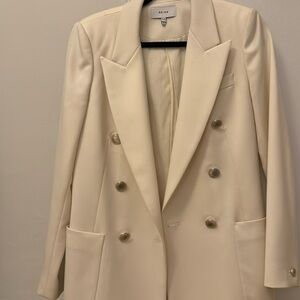 off white double breasted wool blend blazer